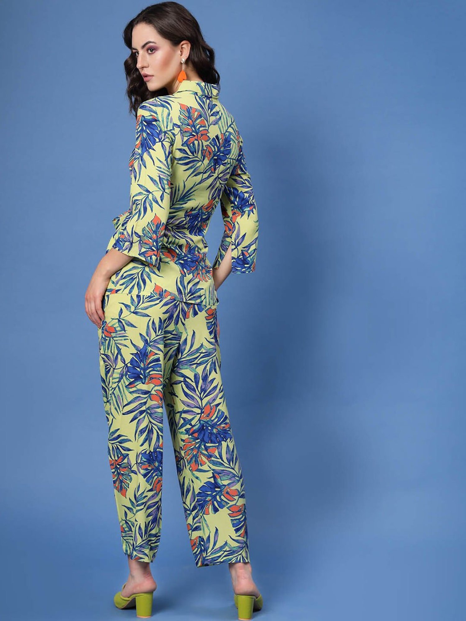 Melon by PlusS Yellow & Blue Printed Top With Trousers