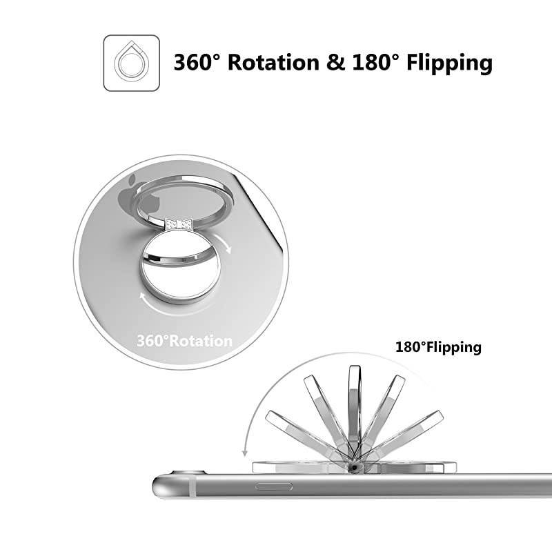 Smart Phone Finger Ring Holder Mirror Series Stylish 360Rotation 180Flip Ring Stand Grip Mount for iPhone 77 Plus Galaxy S8S8 Plus and Other Smartphones Silver 2 Pack
