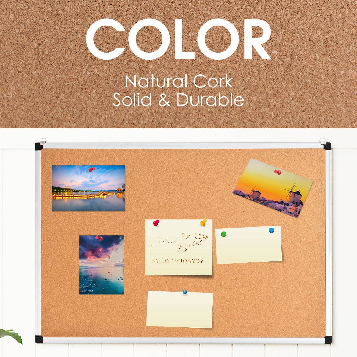 Costway 2 Pack Cork Bulletin Board 24'' x 36'' Wall Mounted Notice Board w/Aluminium Frame