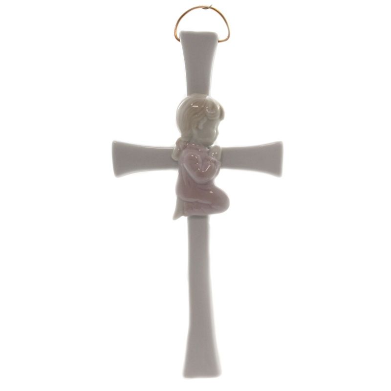 Religious 7.75" Praying Girl On Cross Religious Baptism Wall Decor  -  Decorative Figurines