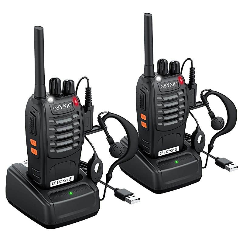 Rechargeable Walkie Talkies with Earpieces 2pcs Long Range TwoWay Radios 16 Channel UHF USB Cable Charging Walky Talky Handheld Transceiver with Flashlight
