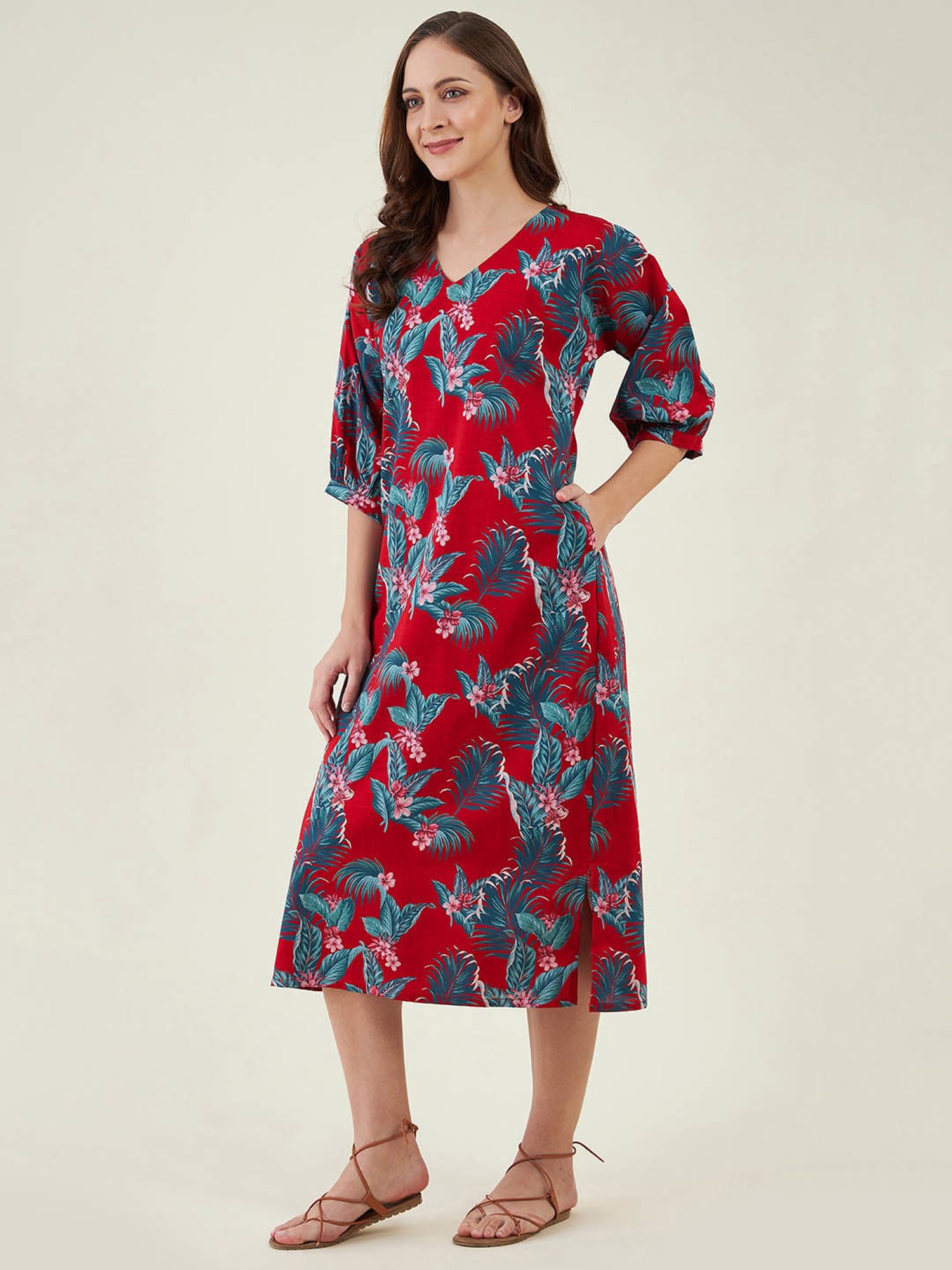 The Kaftan Company Red Printed A Line Dress