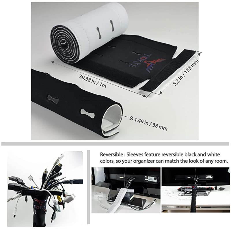 Cable Management Box Cord Organizer and Cover with Cable kit Desk Wall Mounted TV Video Game and Computer Wire Holder Hider Protector with Cable Sleeve Black Edition by  XXL Value