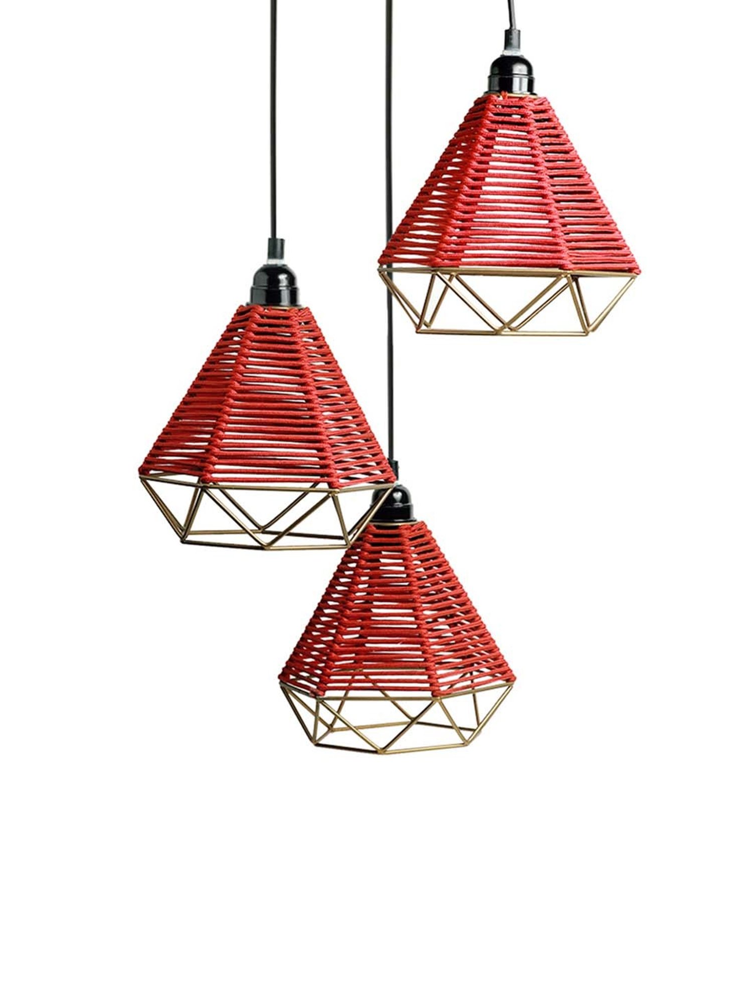 ExclusiveLane Elegance Black Iron Handwoven Adjustable Chandelier With Hanging Lamp Shades