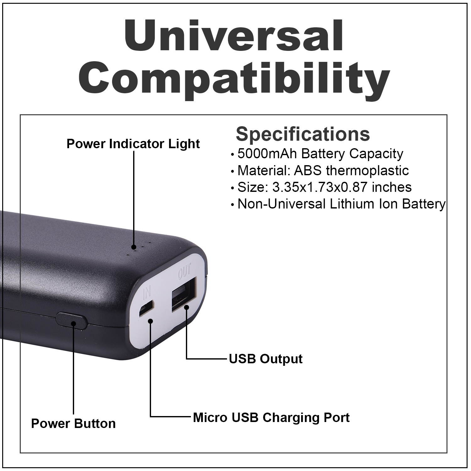 Shop LC WESDAR Black Hand Carry 5000mAh Power Bank Portable USB Charging Cable Carabiner Power House Backup