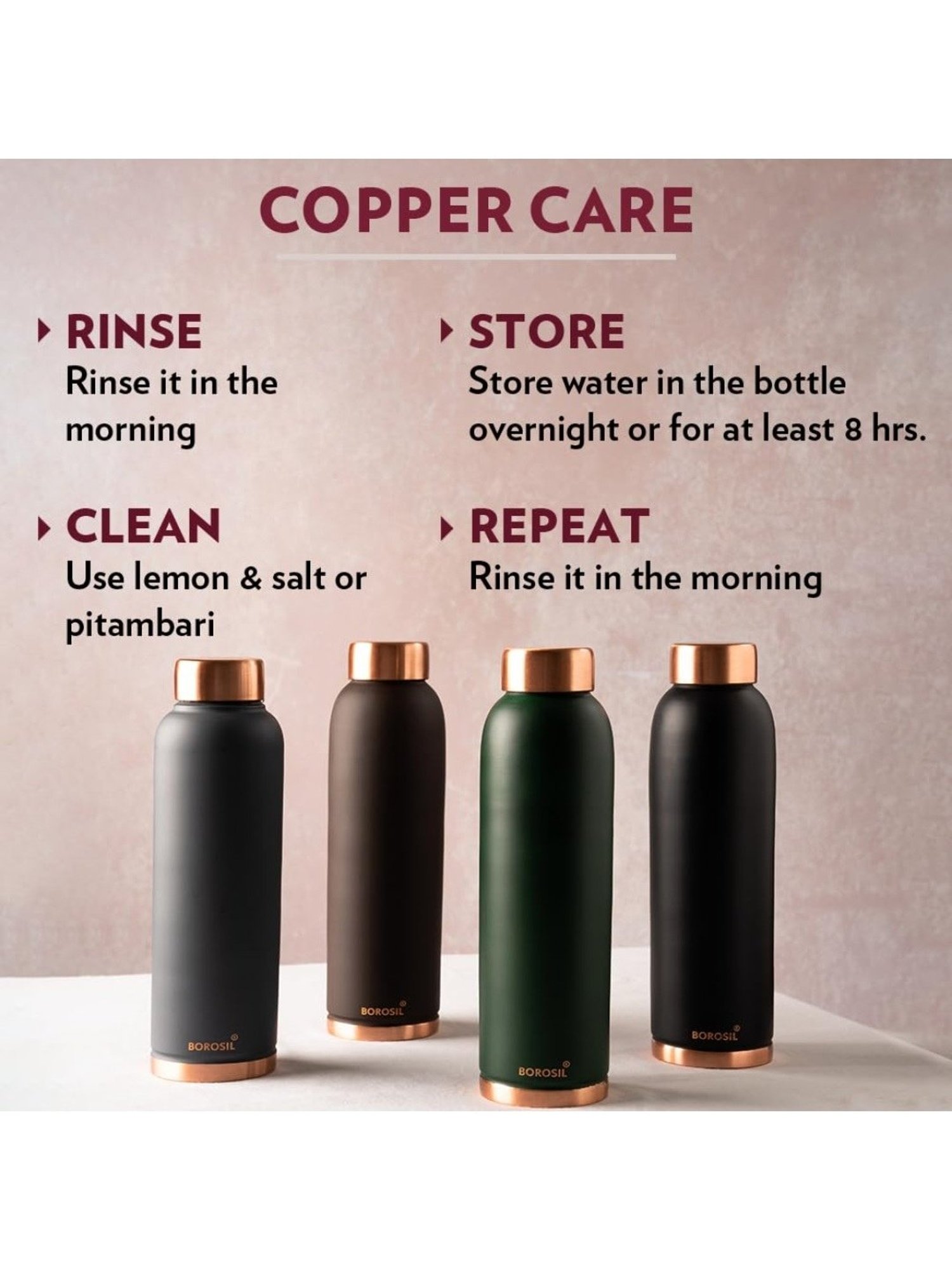 Borosil Grey Copper Bottle With Double Wall Vacuum (1 L)
