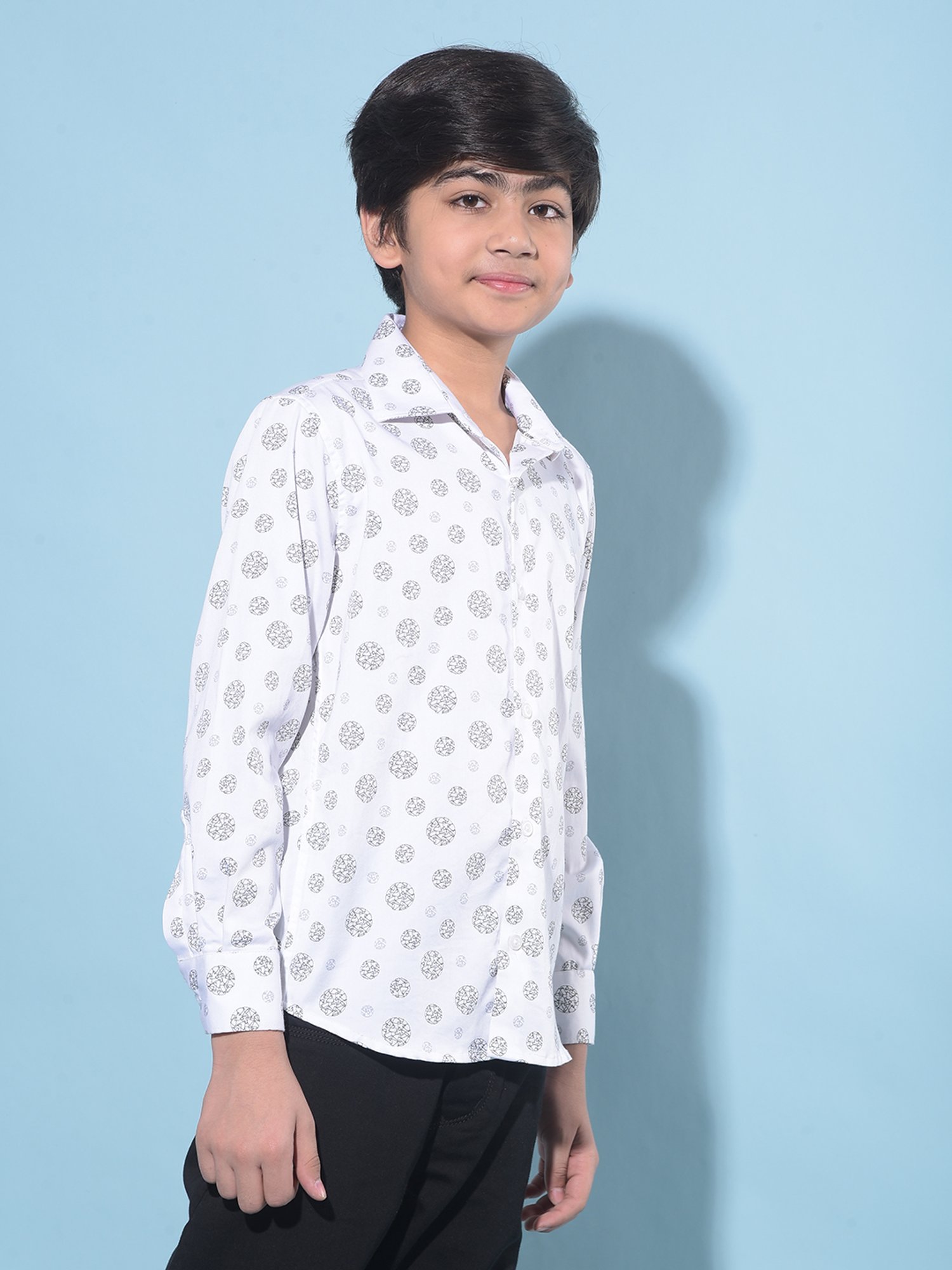 Crimsoune Club Kids White Printed Full Sleeves Shirt