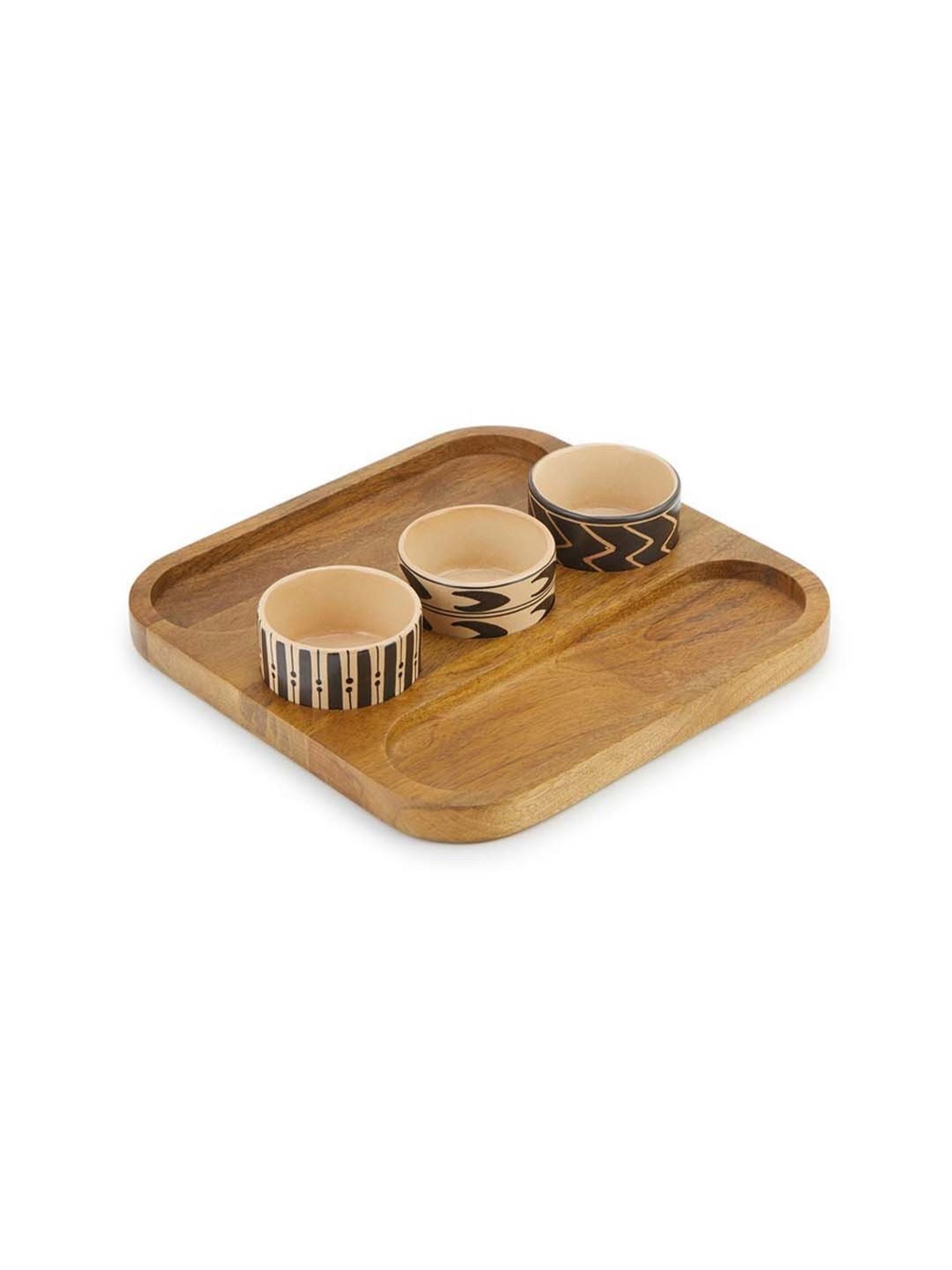 Fabindia Thar Natural Wood 1 Platter & 1 Dip Bowl