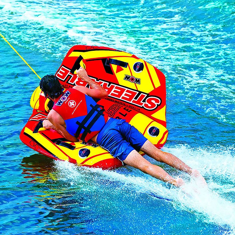 WOW Watersports 19-1090 Steerable 1 to 2 Person Inflatable River Lake Towable Tube Float with 4 Double Webbing Handles and 2 Point Tow System, Red