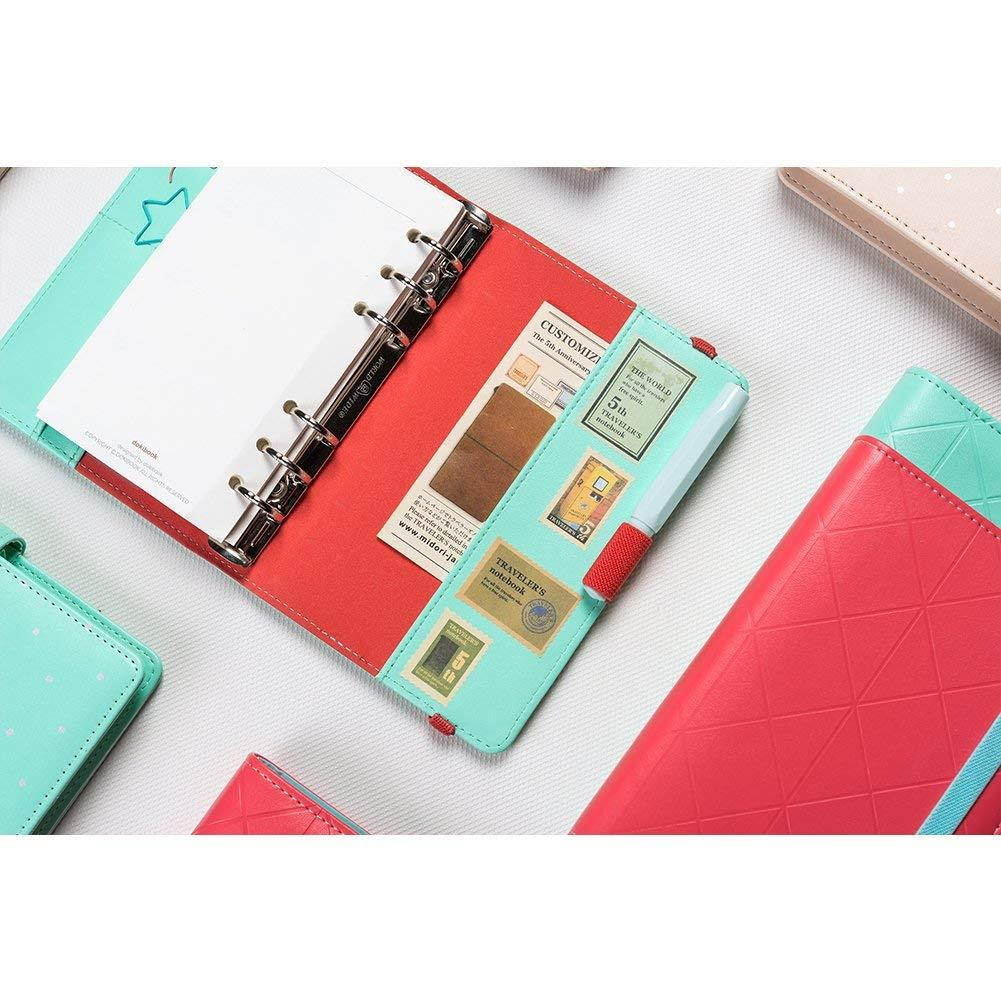 Labon's Binder Closure Refillable Writing Filofax Softcover Rhombic Banded Personal Organizer for A6 Insert Loose Leaf Paper/ Planner Calendar/ Weekly Monthly Schedule Stainless Steel 6 Rings Green