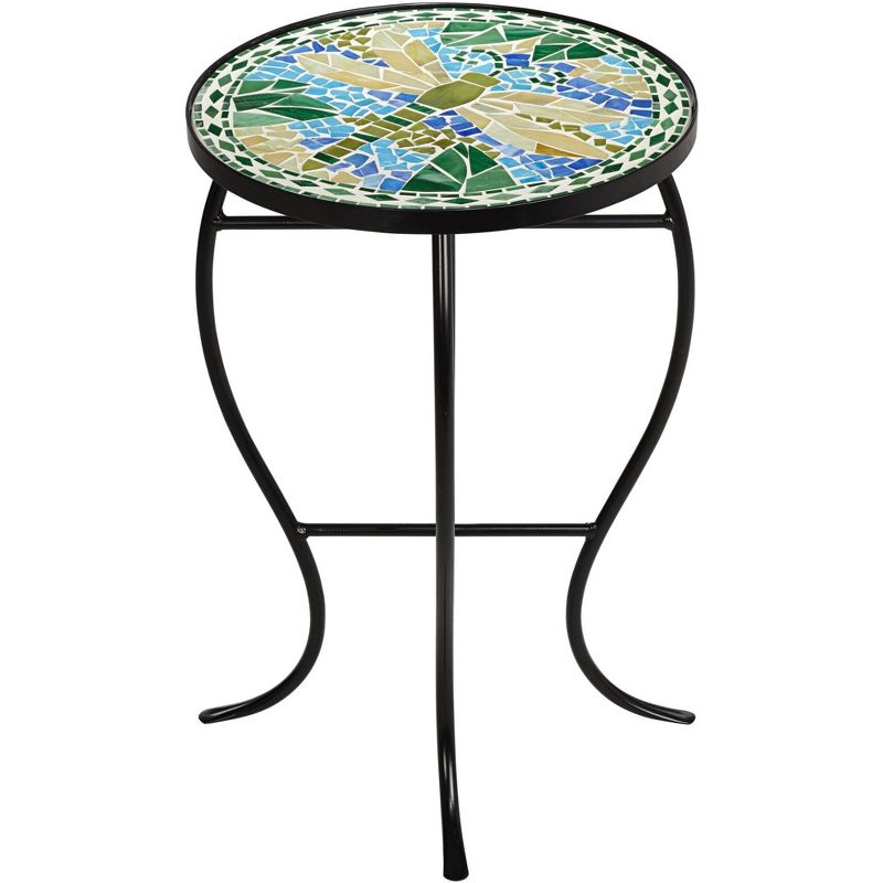 Teal Island Designs Dragonfly Mosaic Black Iron Outdoor Accent Table