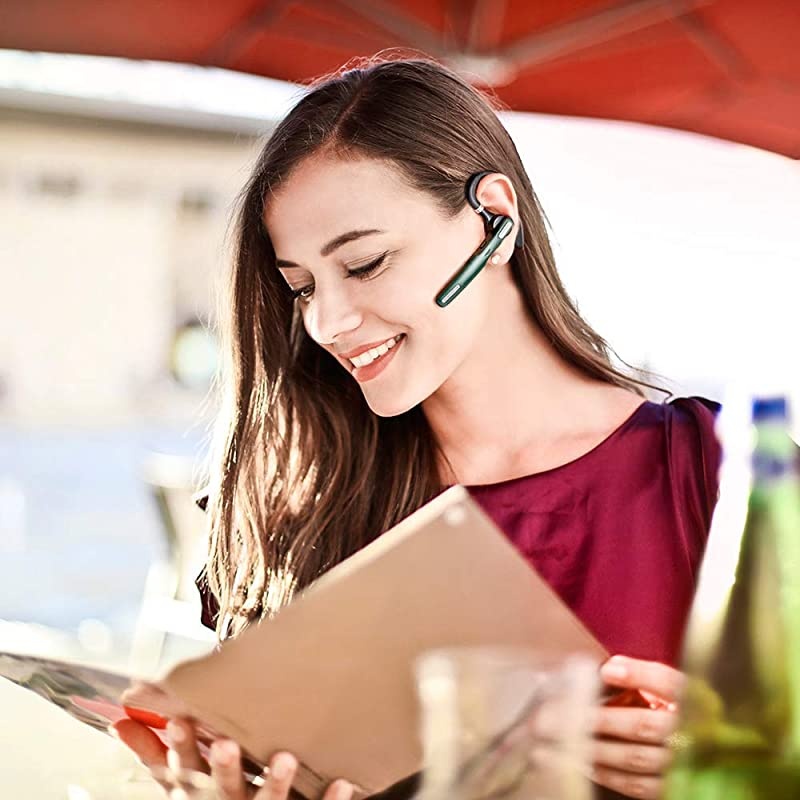 Bluetooth Headset  Wireless Bluetooth Earpiece V41HandsFree Earphones with Noise Cancellation Mic forBusinessOfficeDriving Compatible with Android Dark Green