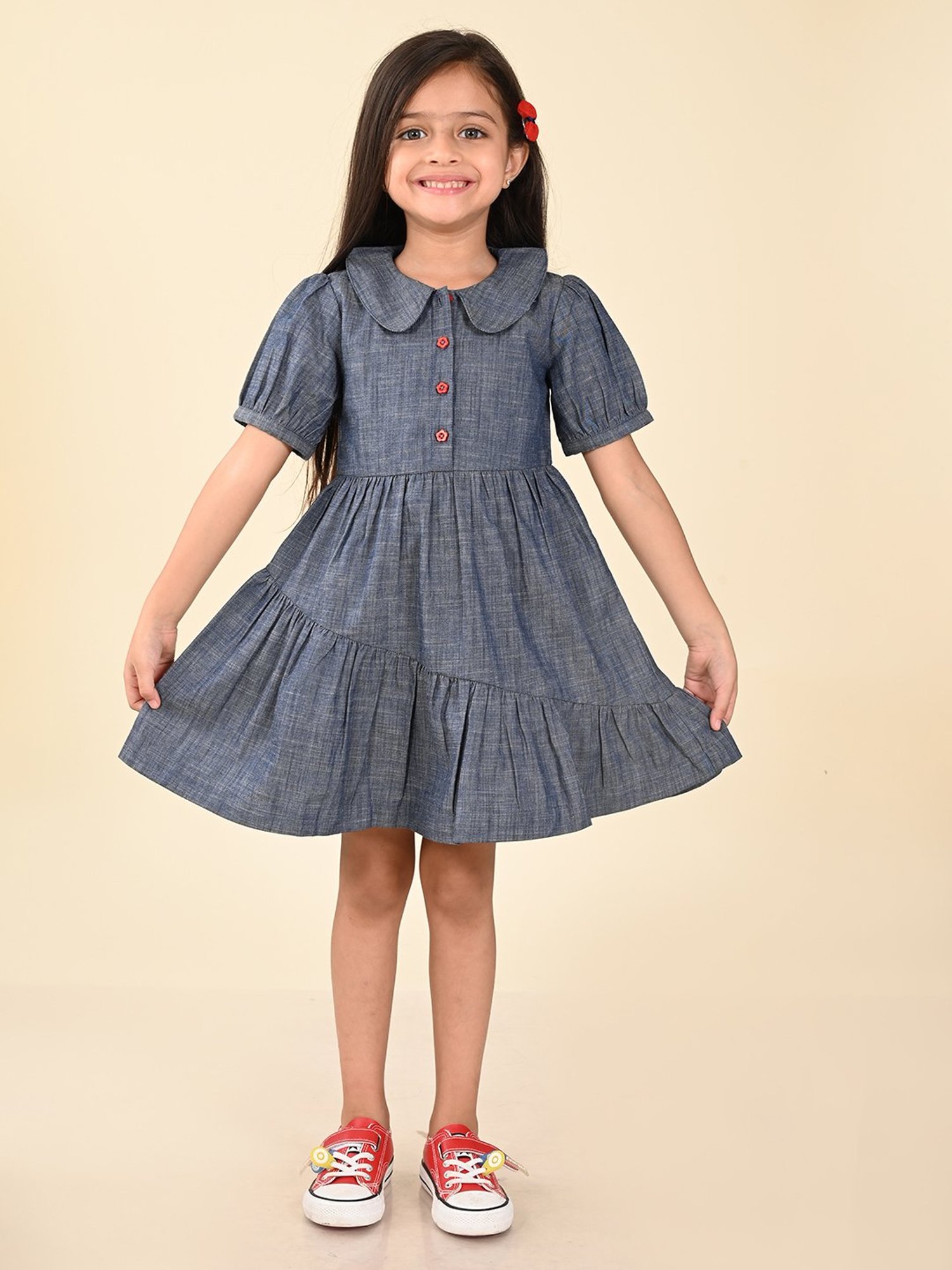 LilPicks Kids Blue Solid Dress