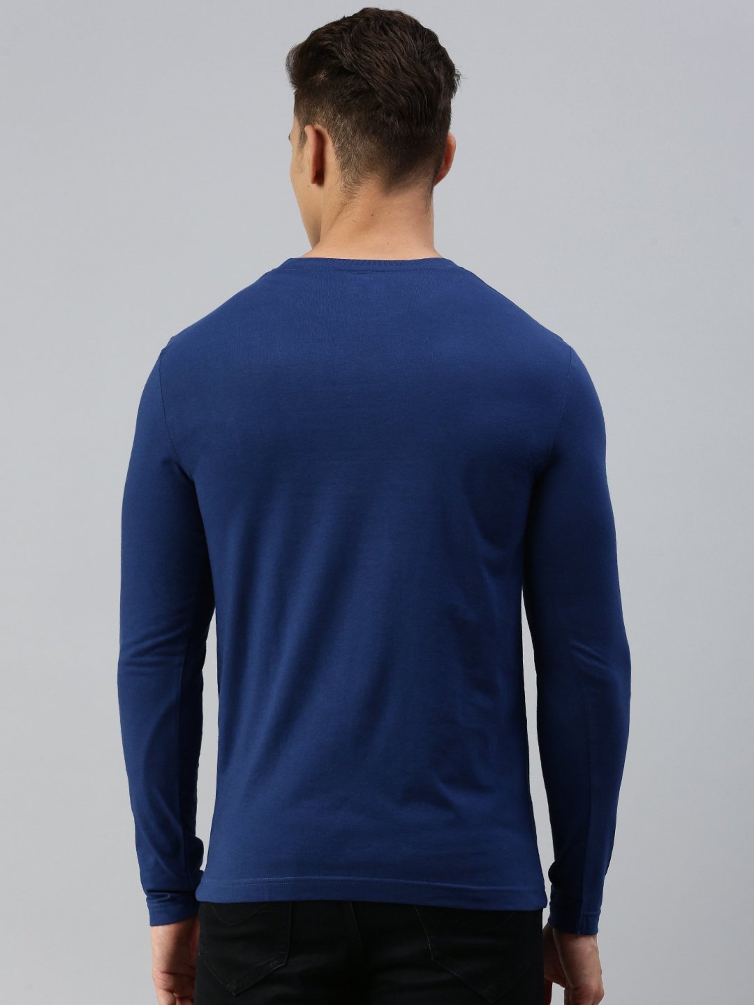 Sporto Dark Blue Regular Fit Crew T-Shirt