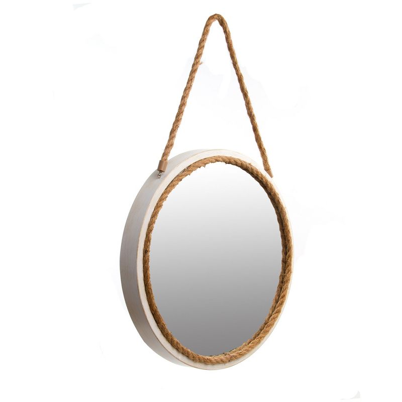 16"x16" Distressed White Round Rope Decorative Wall Mirror White - Patton Wall Decor