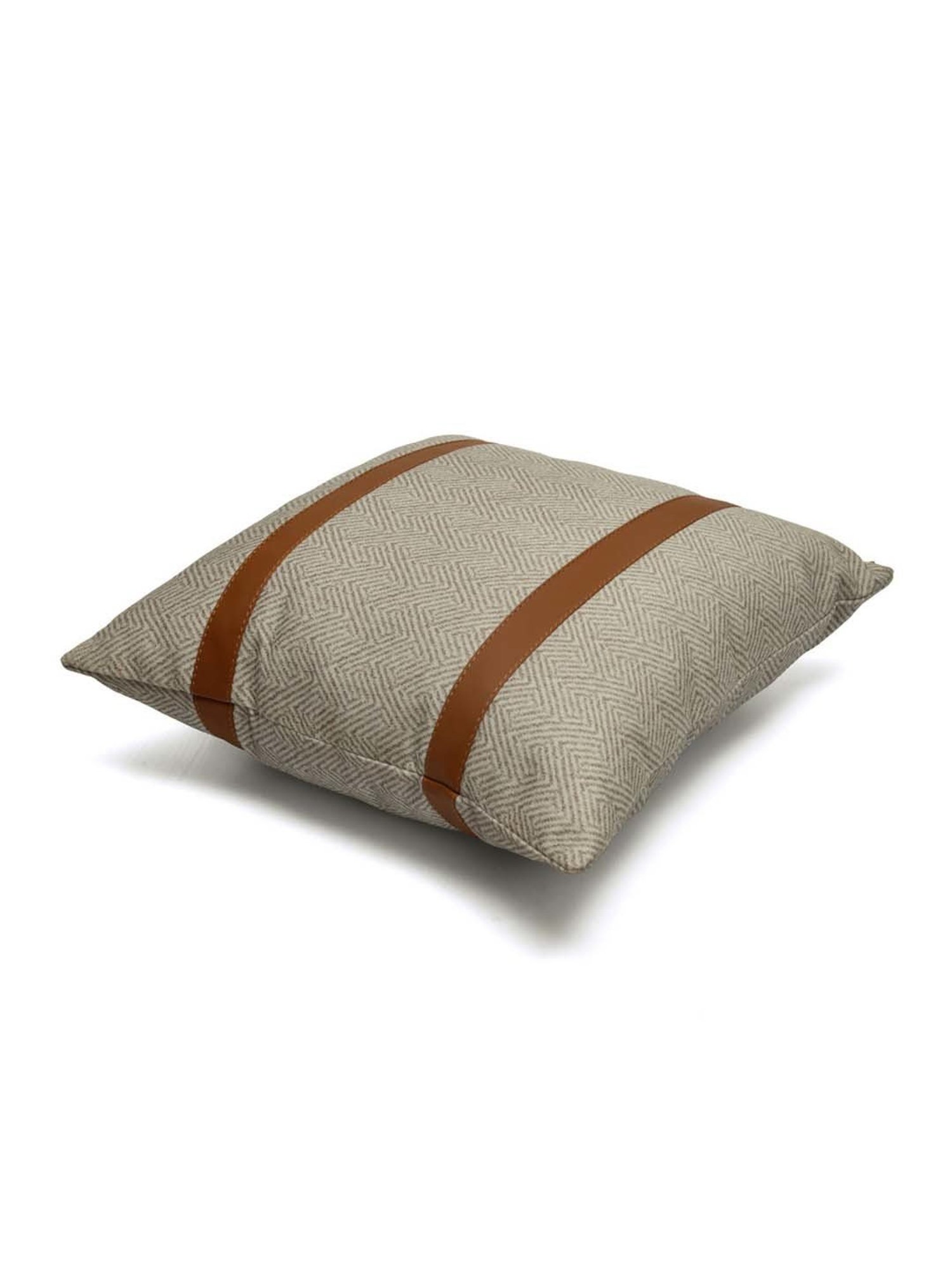 @home Beige Leather Cushion Cover With Zipper