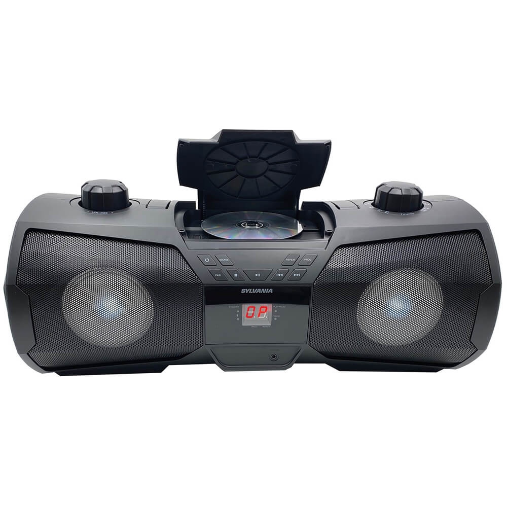 CD Player Boombox CDCDRCDRW Portable wBluetooth USB AMFM Radio Aux LineInput Headset Jack Foldable Carrying Handle and LED Light Phantom Black