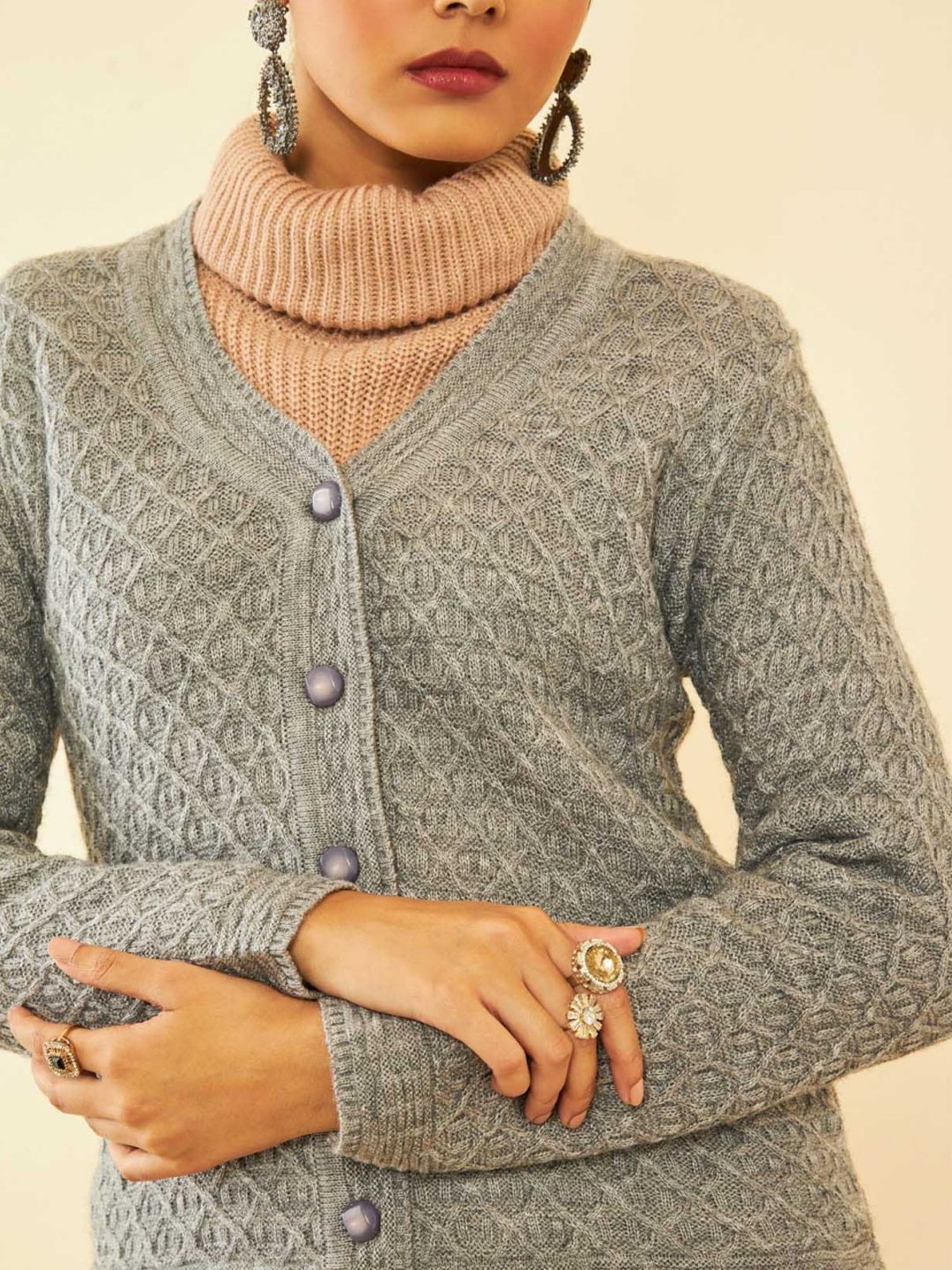 Soch Grey Self Pattern Cardigan