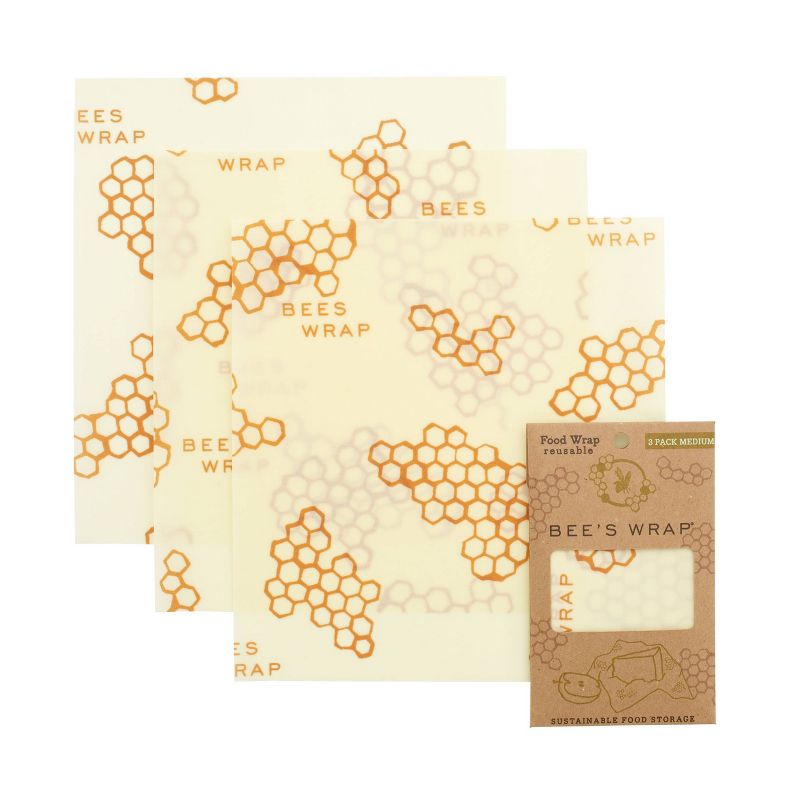 Bee's Wrap Medium 3pk Eco Friendly Reusable Food Wraps Sustainable Plastic Free Food Storage