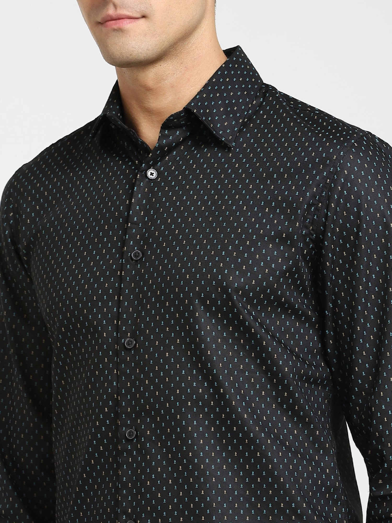 SELECTED HOMME Black Cotton Slim Fit Printed Shirt