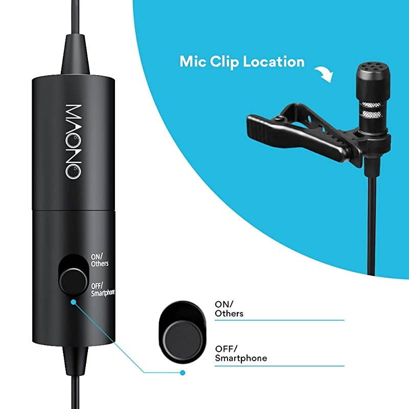 Lavalier Microphone  AU100 Hands Free Clipon Lapel Mic with Omnidirectional Condenser for Podcast Recording DSLRCamera Smartphone PCLaptop 236 in