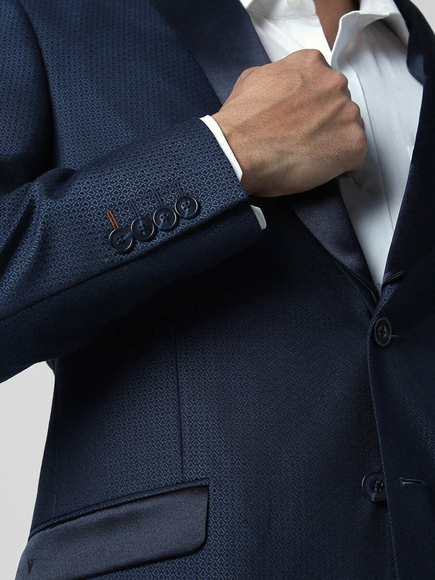 V Dot Shine Navy Skinny Fit Blazer