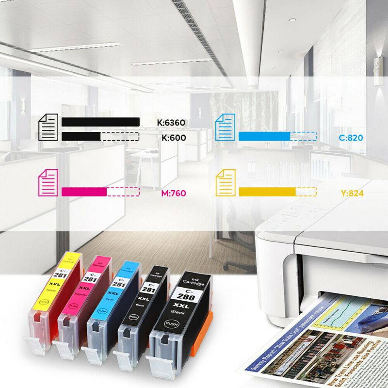5PK PGI-280XXL CLI-281XXL Ink for Canon Pixma TR7500 TR7520 TR8500 TR8520 TS702 TS6120 TS6220 TS8320 TS8120 TS8220 TS9120 TS9520 TS6320 TS9521C TS9100