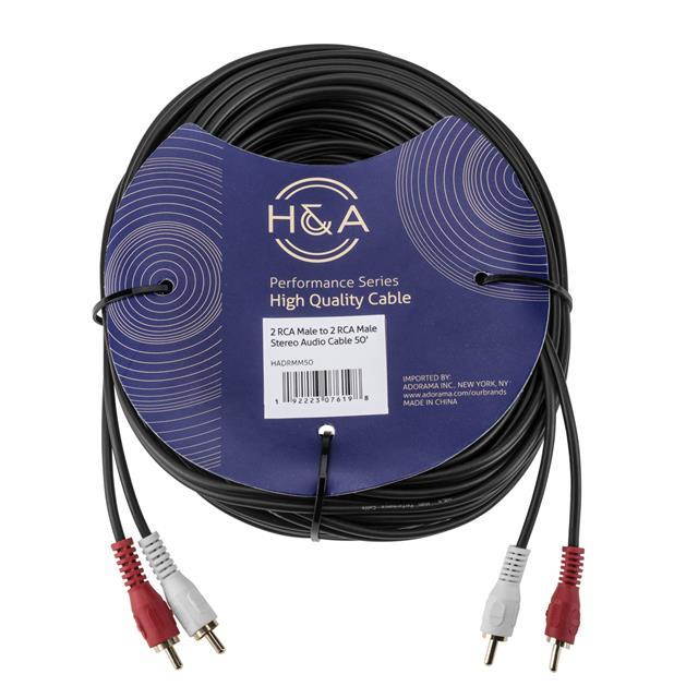 H&A 2 RCA Male to 2 RCA Male Stereo Audio Cable 50' #DR-MM-50