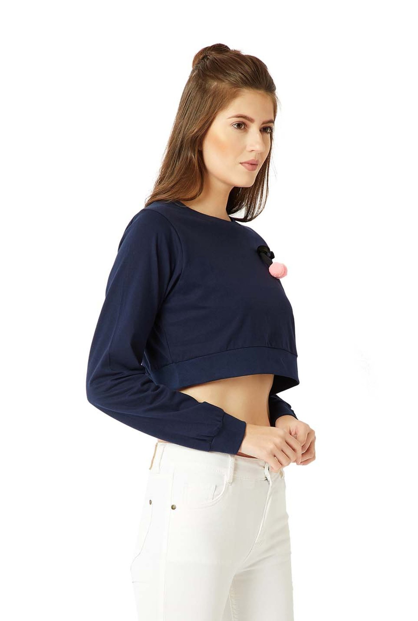 Miss Chase Navy Cotton Regular Fit Top