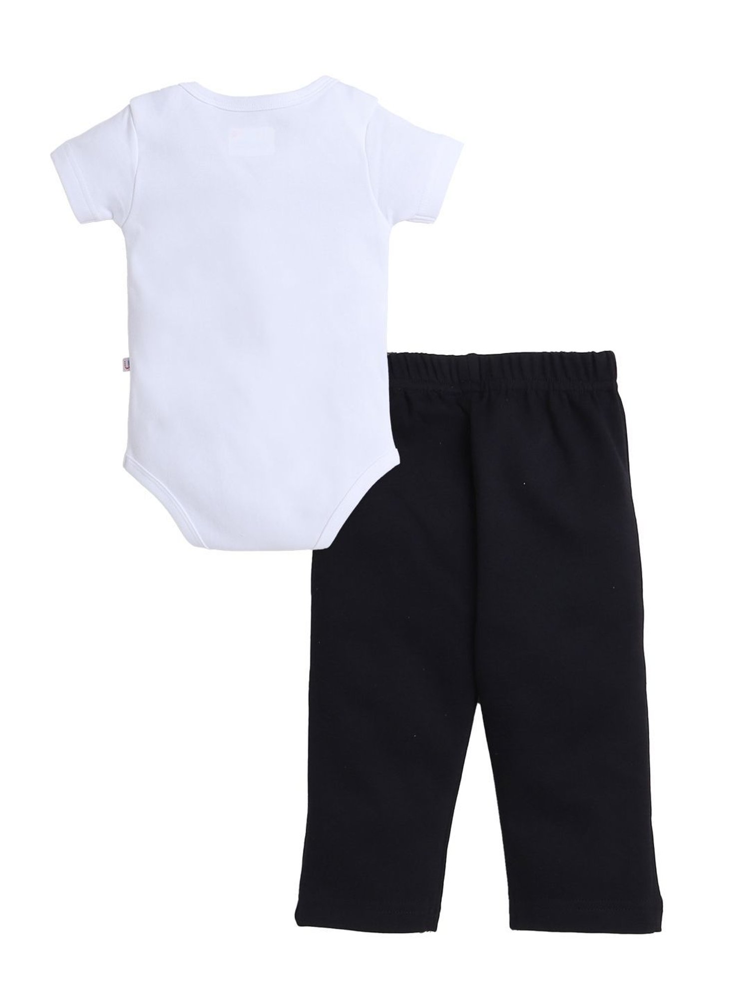 Bumzee Kids White & Black Printed Bodysuit with Pyjamas