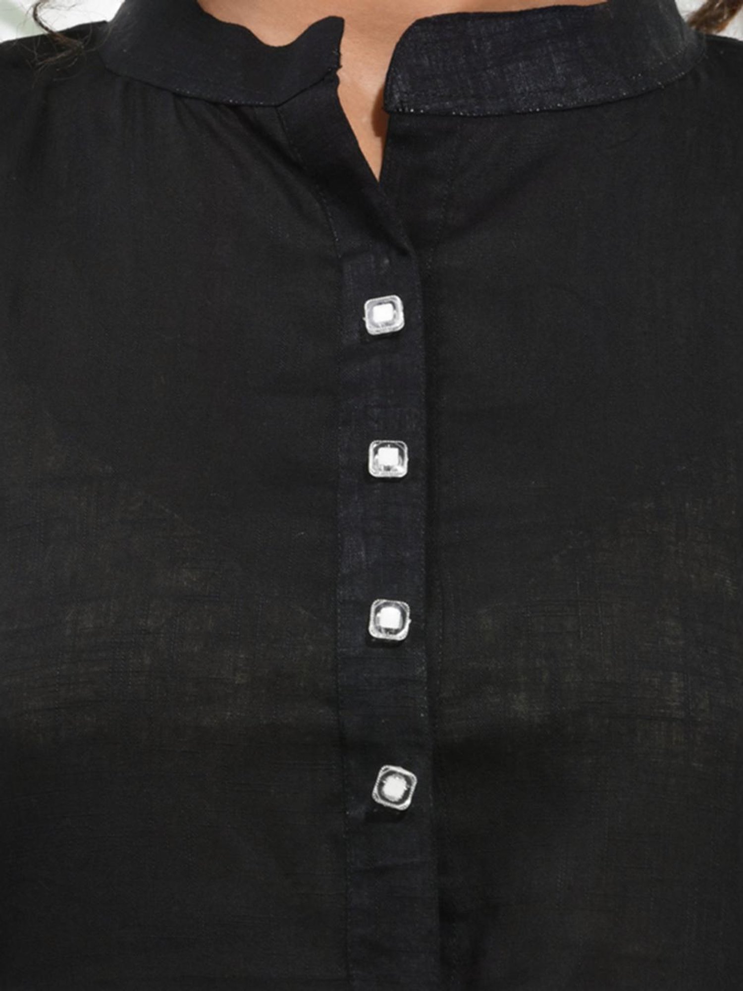 CHARUKRITI Black Cotton Woven Pattern A Line Kurta
