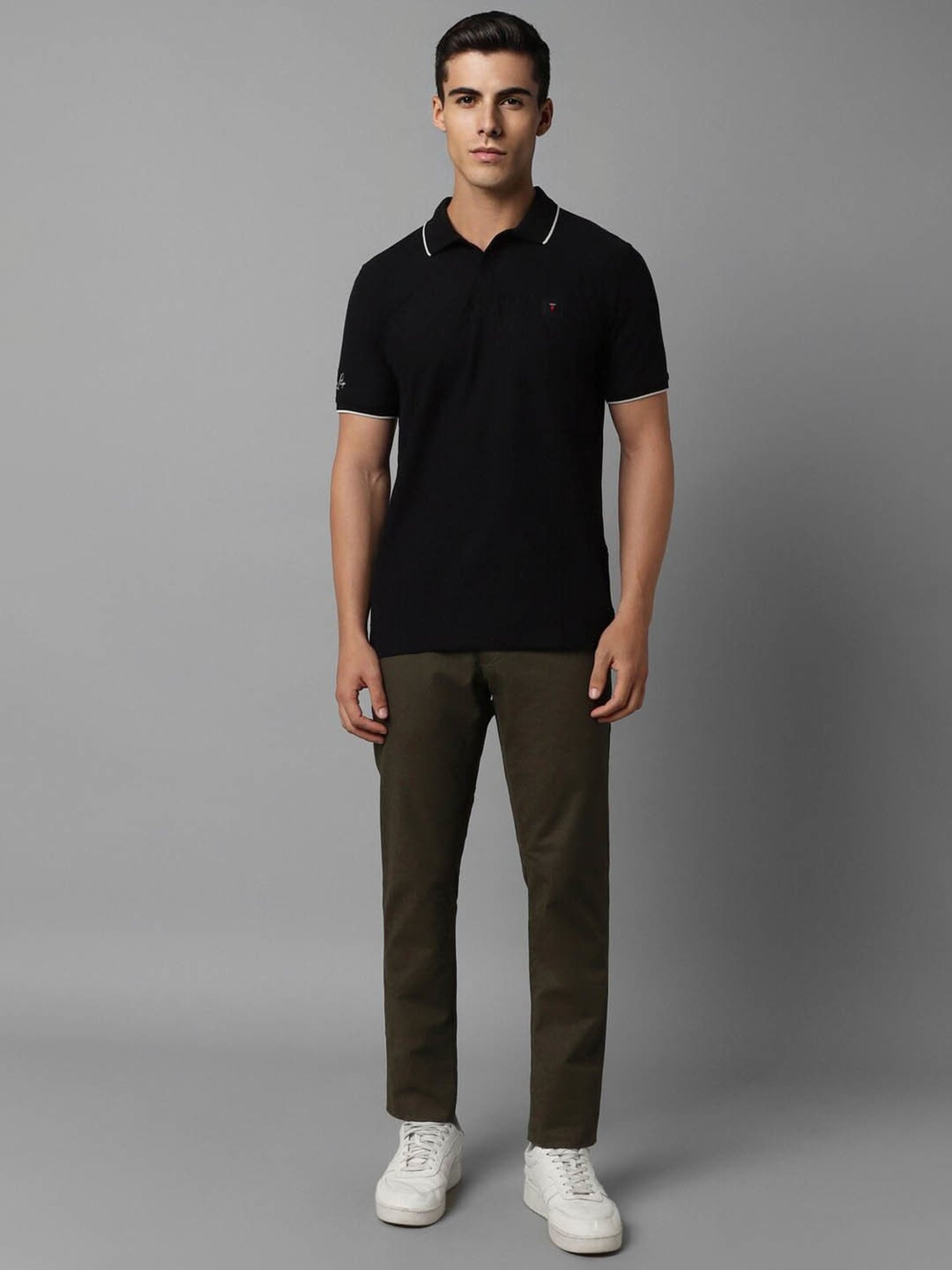 Louis Philippe Sport Black Cotton Slim Fit Polo T-Shirt