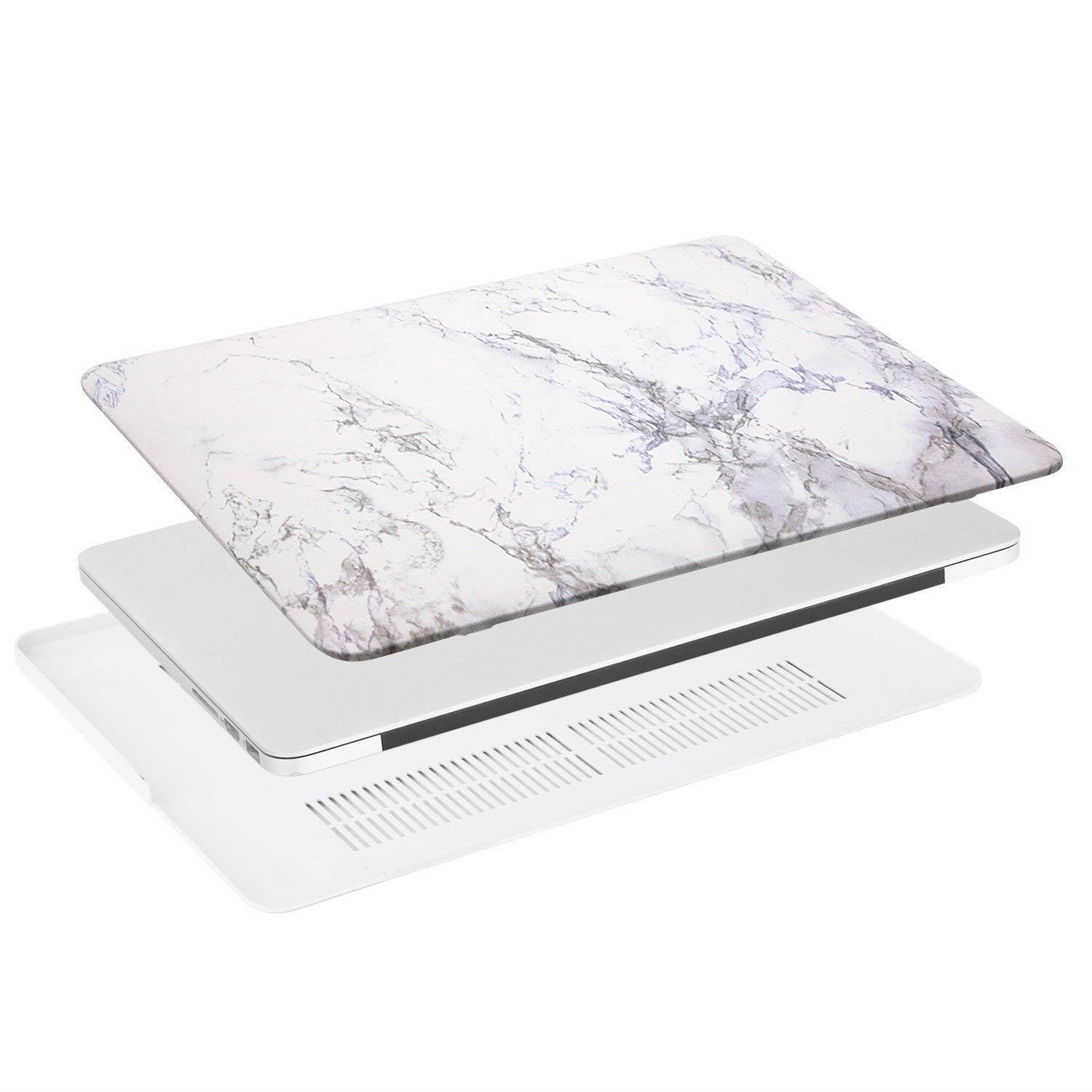 MOSISO Plastic Pattern Hard Case Only Compatible MacBook Pro (W/O USB-C) Retina 13 Inch (A1502/A1425)(W/O CD-ROM) Release 2015/2014/2013/end 2012 & Keyboard Cover & Screen Protector, White Marble