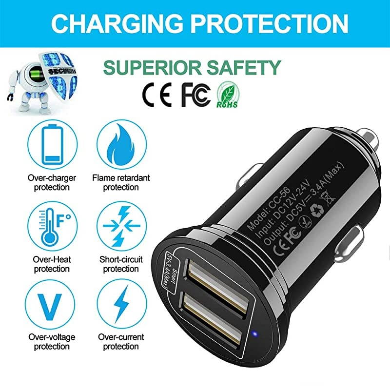 USB Car Charger2Pack  18W 34A Mini 2 USB Fast Car Charger Adapter Compatible with IPhone Xs Max X 8 7 6 5HTCLGMotoBlackBerryGalaxy Note S10 S9 S8 S7 S6 Edge iPad ProAirmini and More