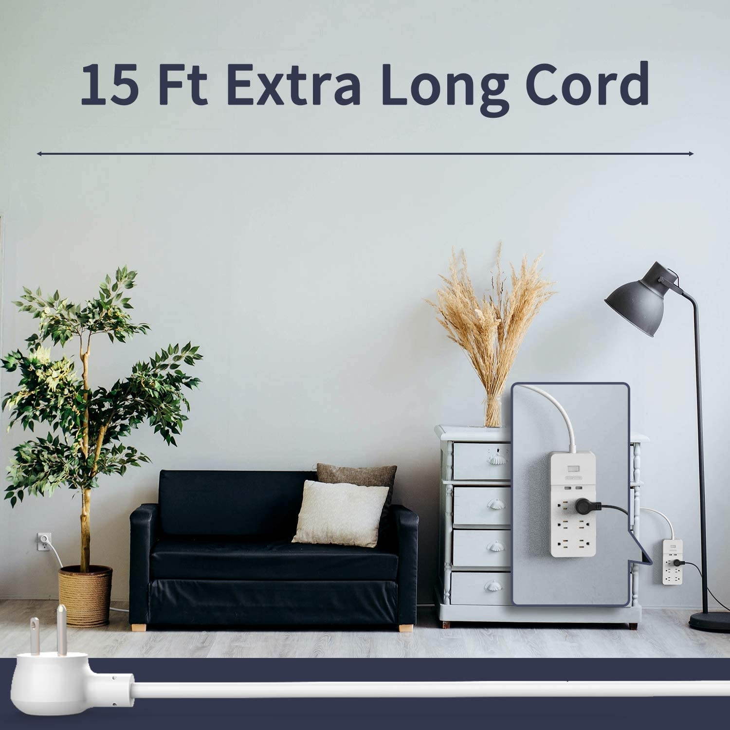 Surge Protector Power Strip - NTONPOWER Flat Plug Power Strip with USB, 15ft Extension Cord, 4 Outlets 4 USB Desktop Charging Station, 1700 Joule, Circuit Breaker, for Home, Office and More, UL Listed