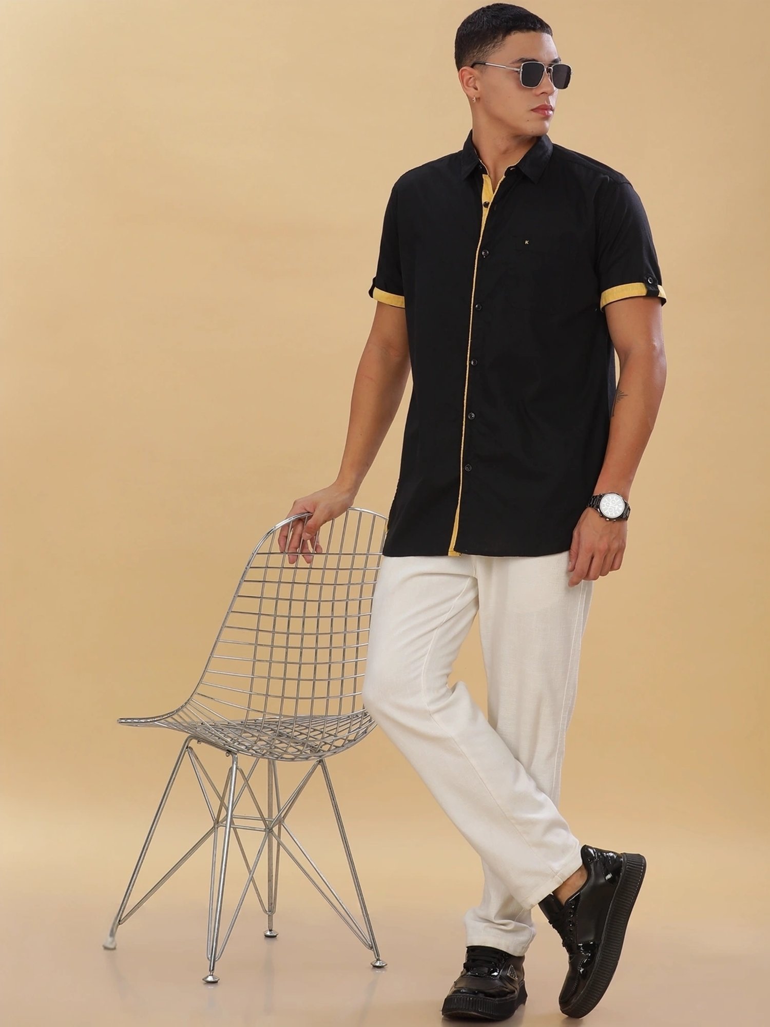 Kuons Avenue Black Linen Slim Fit Shirt