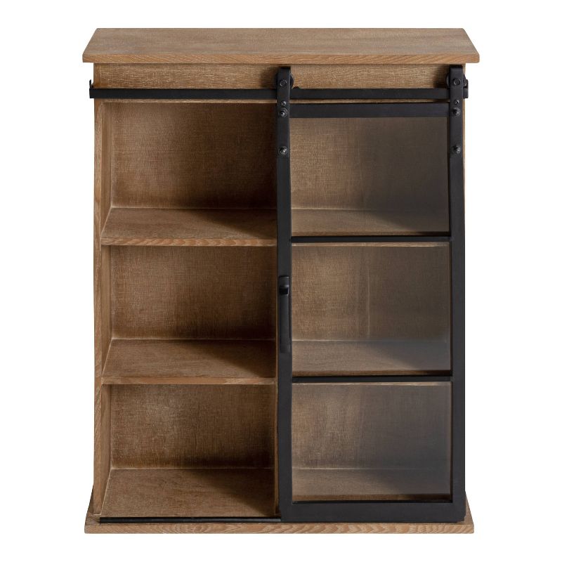 22" x 28" Barnhardt Decorative Wooden Wall Cabinet with Sliding Glass Door Rustic Brown - Kate & Laurel All Things Decor
