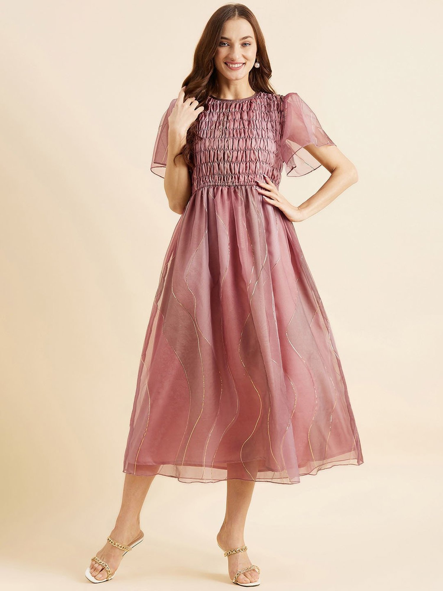 PANIT Pink Floral Print Ethnic Dress