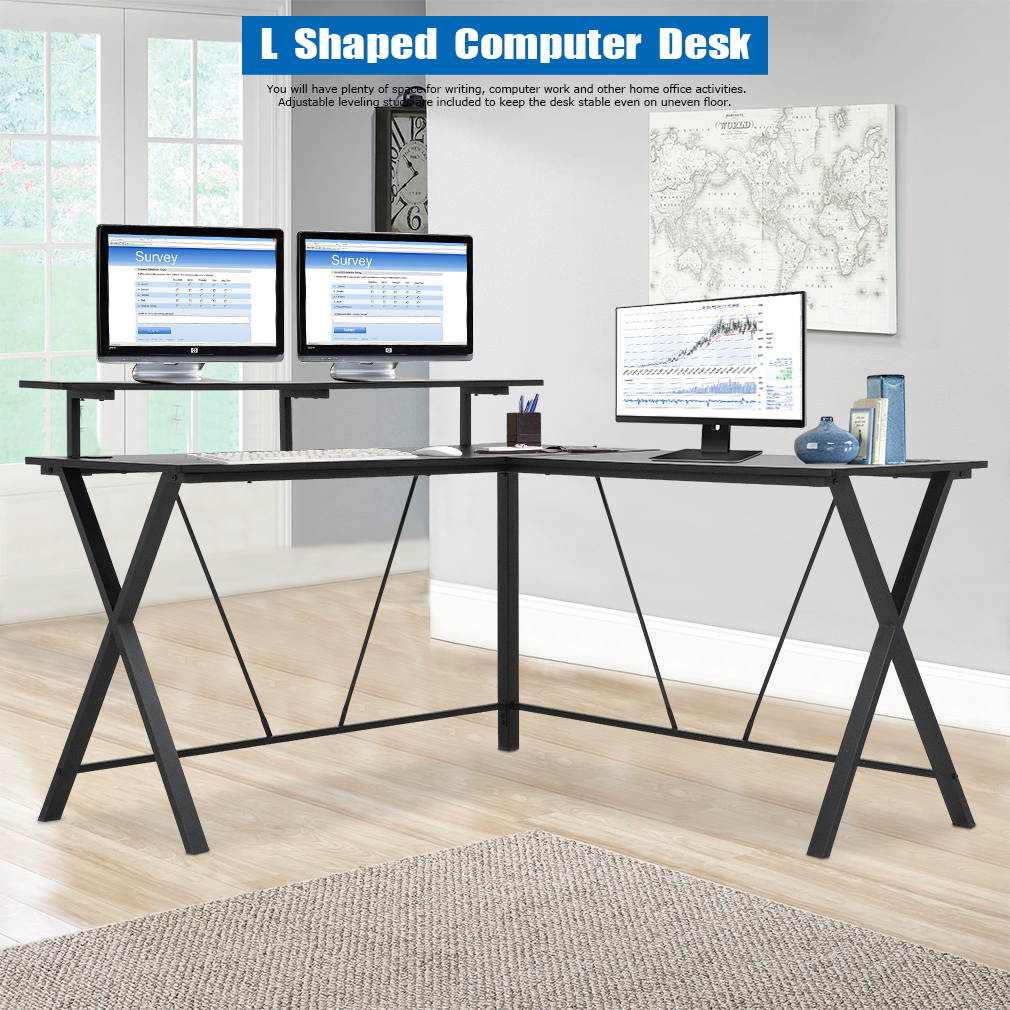 Computer Desk Gaming Desk L Shaped Desk Office Desk Study Writing Desk Kids Girl Simple Modern Ergonomic Racing Style PC Desk,Black