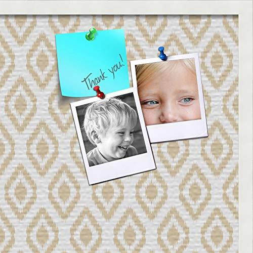 PinPix pin Cork Bulletin Board Made from Canvas, Ikat Beige 30x20 Inches (Completed Size) and Framed in Satin White Frame (PinPix-1631-30x20_FRBW26074)