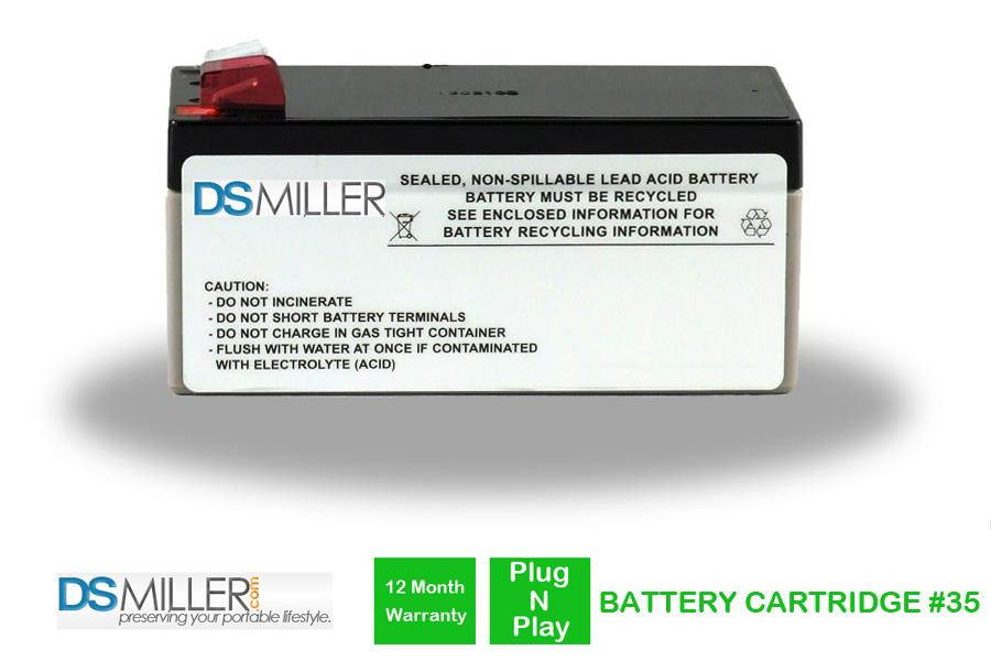 DSMiller UPS Replacement Battery Pack for APC RBC35 Cartridge #35 - Leakproof 12V 3.5AH Battery. Pre-charged, plug and play ready with all required connectors and fuses. Assembled in the USA.