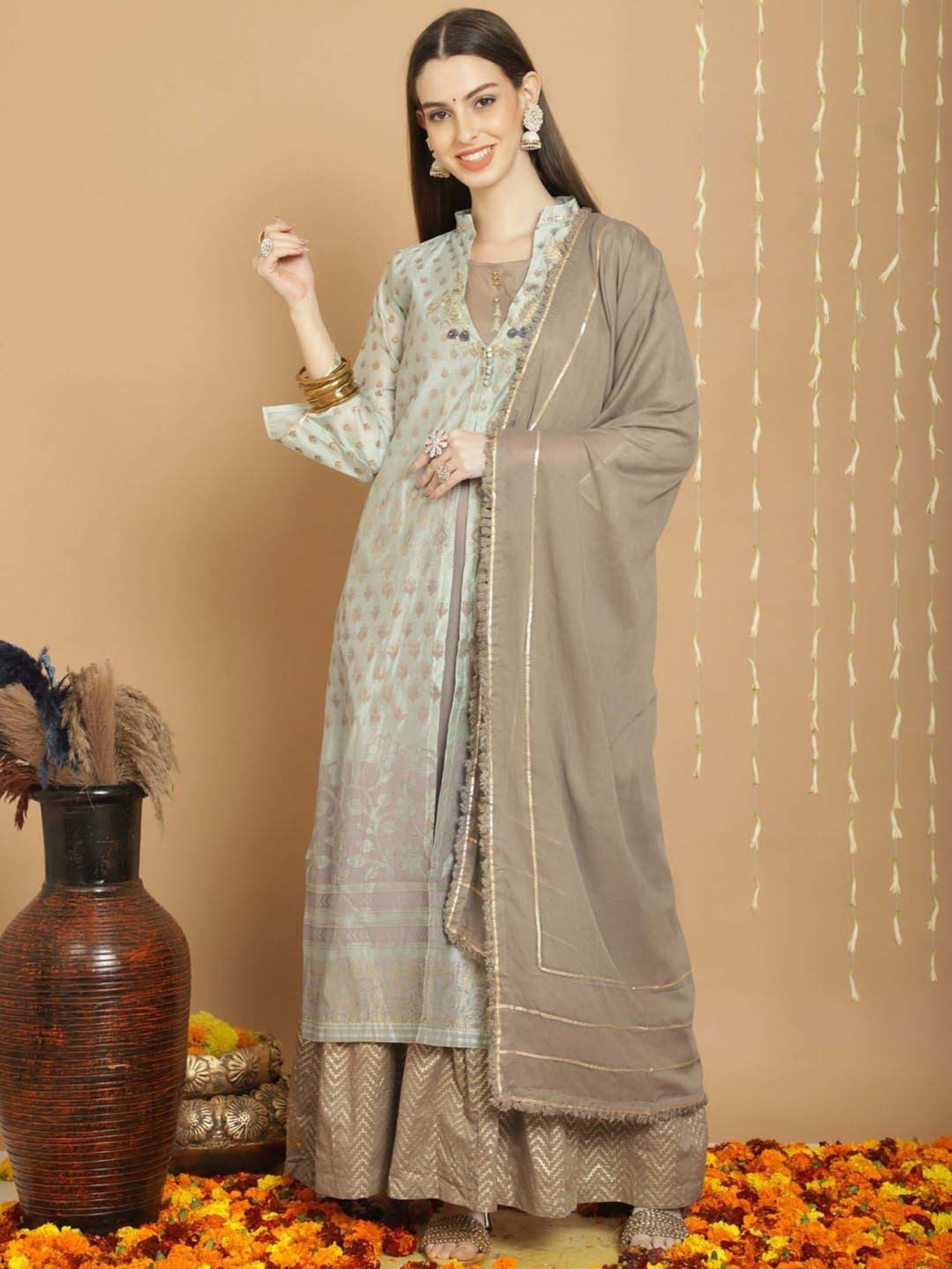 Stylee LIFESTYLE Green Embroidered Unstitched Dress Material