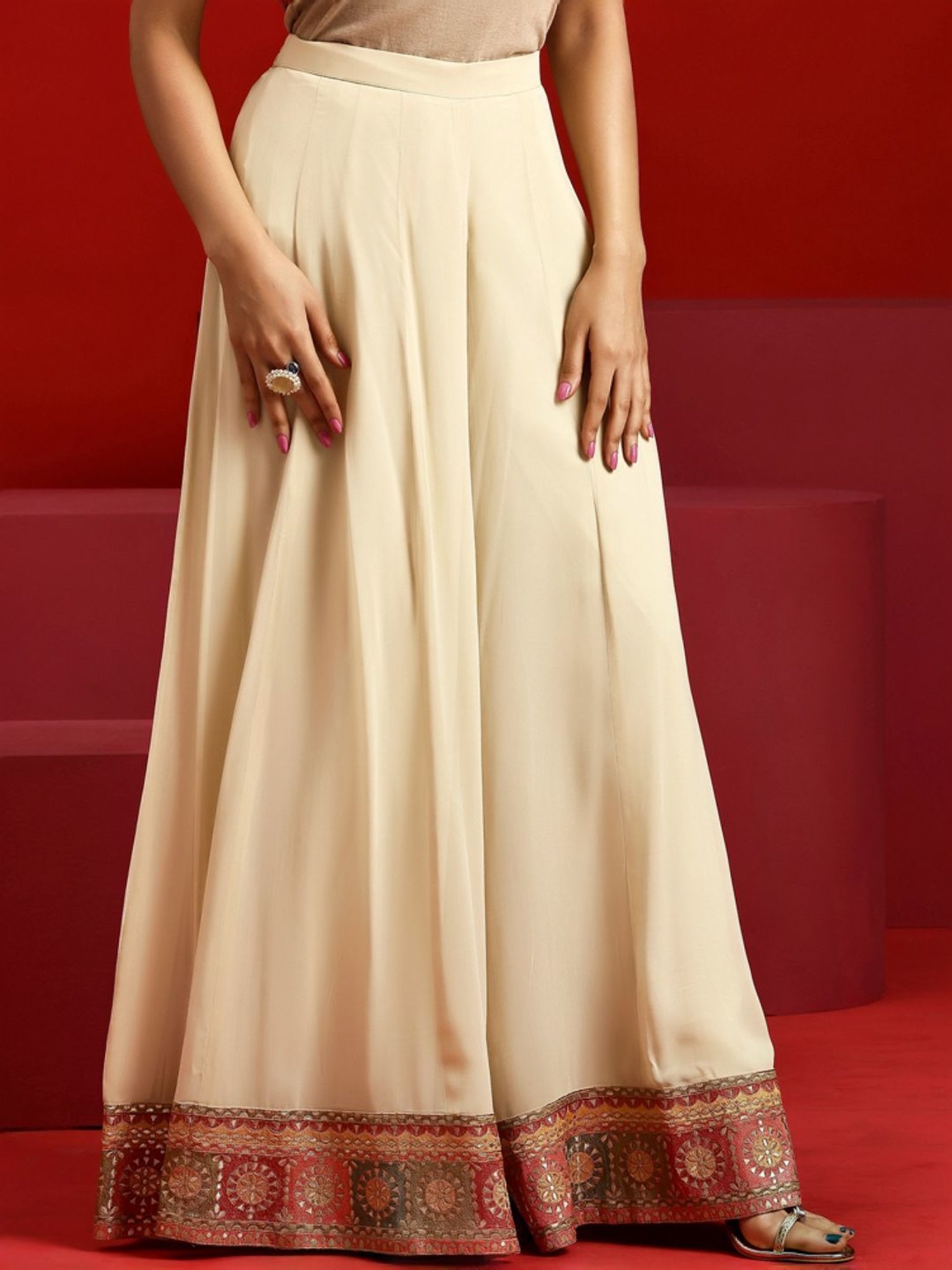 Libas Art Beige Embroidered Kurta Palazzo Set With Dupatta