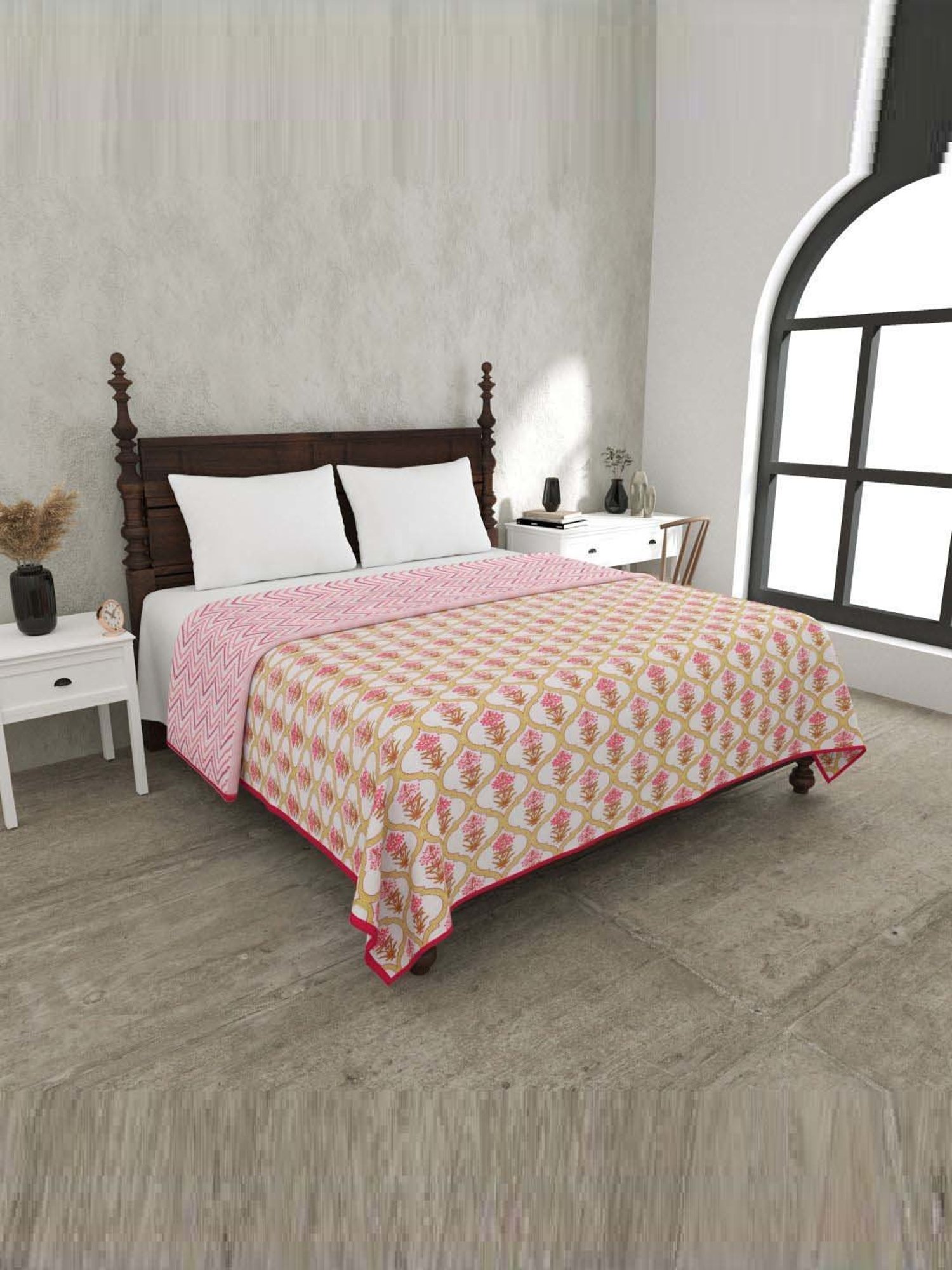 JaipurFabric Pink Mulmul Cotton 150 GSM Reversible Ac Dohar