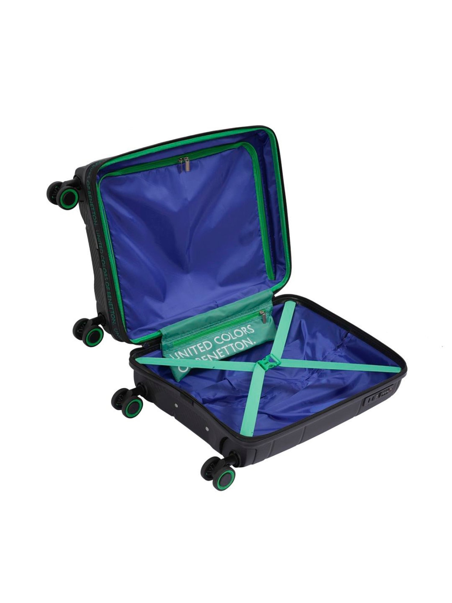 United Colors of Benetton Moonstone Black Textured Hard Medium Trolley Bag - 68 Cm