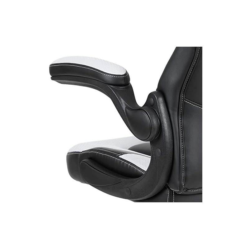 X10 Gaming Chair Racing Office Ergonomic Computer PC Adjustable Swivel Chair with Flip-up Arms, White/Black LeatherSoft