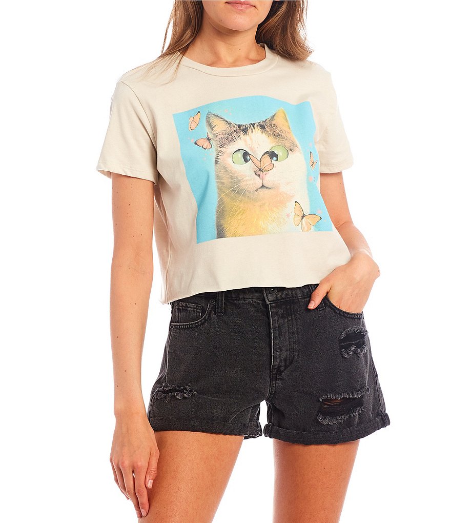Originality Butterfly Kitty Boxy Graphic Tee
