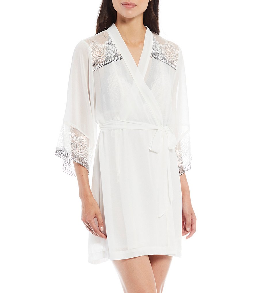 Cinema Etoile Scalloped Embroidery Chiffon Soft Cup Halter Babydoll and Short Wrap Robe