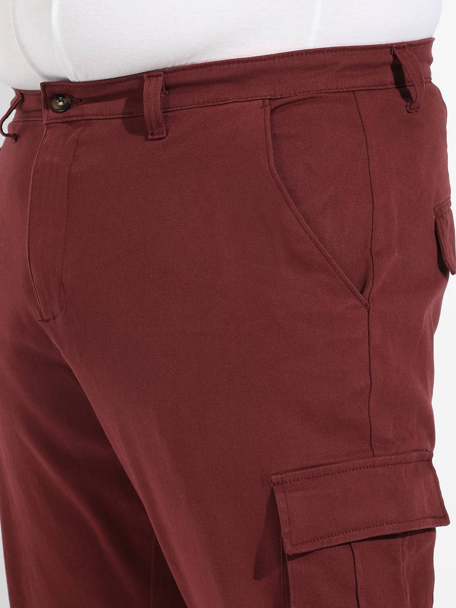Instafab Plus Maroon Regular fit Plus Size Cargos