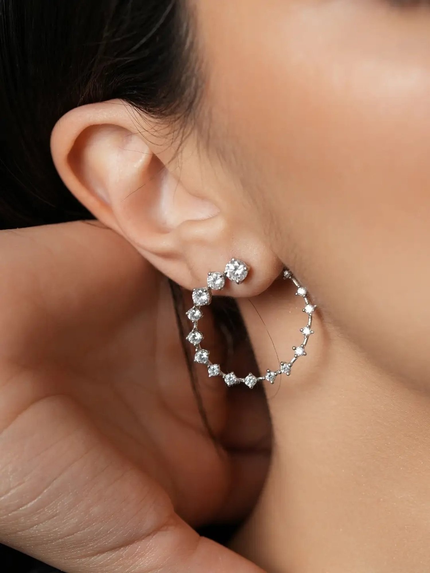 Mabel 92.5 Sterling Silver Solitaire Studded Hoop Earrings for Women - Set of 2